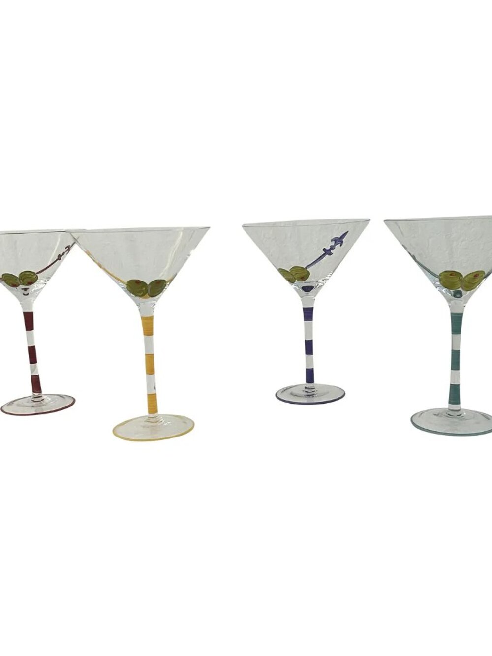 Vintage Multicolor Speared Olive Martini Glasses, Set of 4